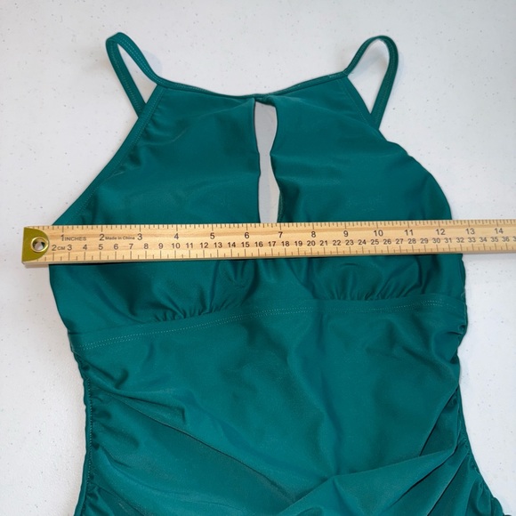 Ellen Tracy Women’s Size 8 Green One-Piece Swimsuit High Neck Keyhole Ruched - Picture 8 of 11